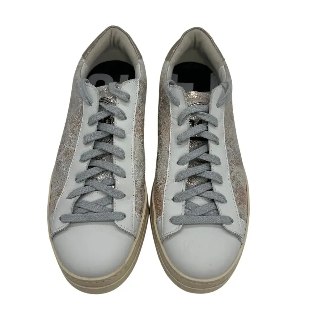 P448 John Low Top Sneakers Gold Metallic White Leather Women’s Casual Sz 40/ 9.5